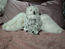 Folkmanis Snowy Owl Plush Full Body Hand Puppet Rotating Head White Spotted