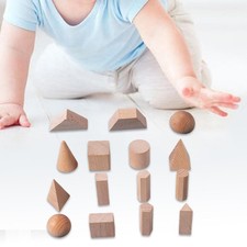 15 blocchi geometrici solidi in legno, giocattoli educativi per l'apprendimento