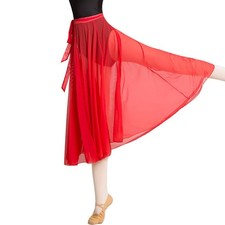 Ballet Skirt - Long Mesh Sheer Wrap Skirt, 80 cm - Red
