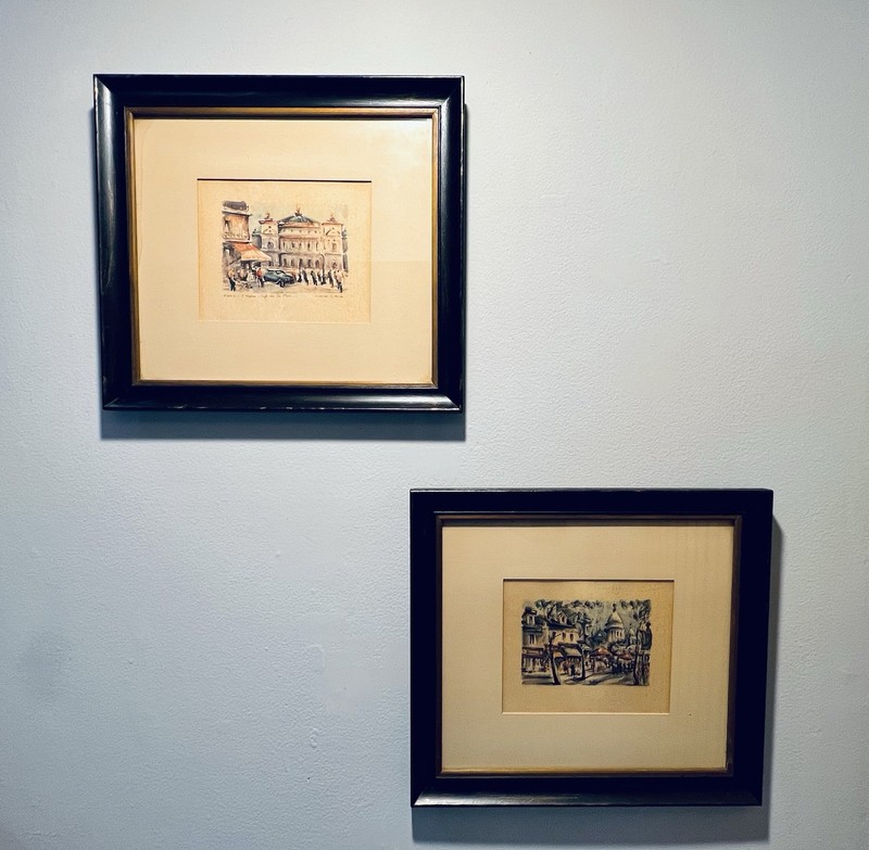Paris mid-century modern framed lithograph prints by Marius Girard