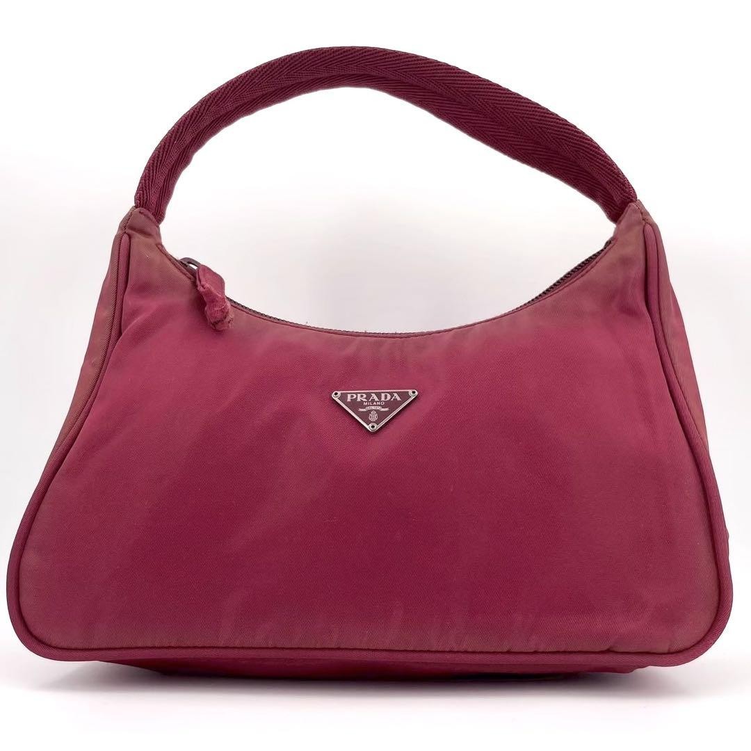 PRADA Accessory Pouch Hand Bag Tote Purse Logo Nylon Red Authentic thumbnail 2