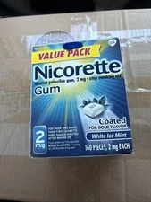 Nicorette Nicotine Gum 2mg White Ice Mint 160Ct Exp 2026/12