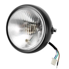 Aramox Motorcycle Headlight Universal Motorcycle Retro Black Shell White Lens