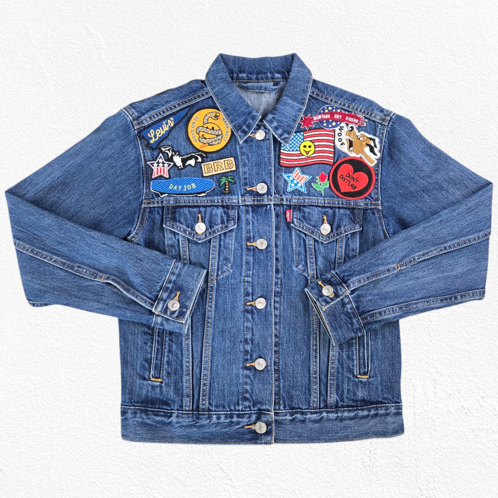 Levi’s Trucker Jean Jacket Patchwork Americana Gr… - image 1
