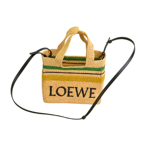 LOEWE Font Tote Small Raffia 2WAY Handbag Shoulder Bag Basket 262311 Beige