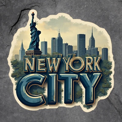 BUMBLEBEE APPAREL New York City sticker vinyl decal statue skyline buildings travel retro design