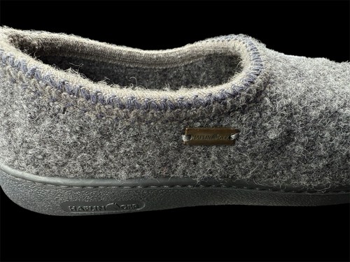 HAFLINGER WALKTOFFEL New Wool SLIPPERS GRAPHITE SZ 50 US MEN'S 17 NEW Hard Sole - Picture 4 of 7