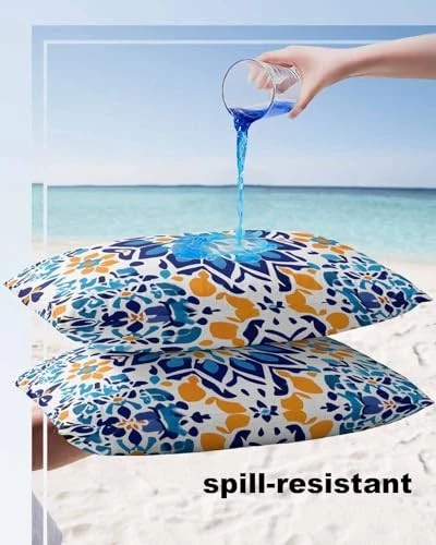 Outdoor Waterproof Pillow Covers Abstract Blue Yellow 20" x 12" (Pack of 2) - Image 4 of 4