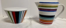 DKNY Lenox URBAN ESSENTIALS WHITE Creamer and Covered Sugar Bowl Colorful STRIPE