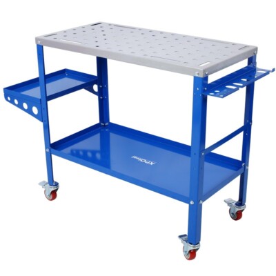 Welding Table 36''x18'' 1200lbs Load Carbon Steel Workbench w/Storage Tray &Wheels