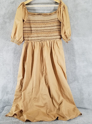 Old Navy Dress Womens XL Tan Brown Fit and Flare Off the Shoulder Smocked  Maxi | eBay