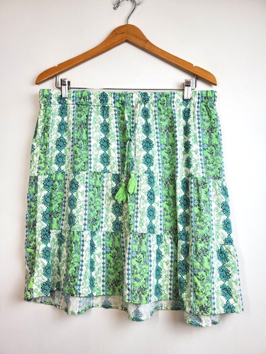J Jill skirt womens Large Petite A-Line FULL Tiered Green Rayon Floral Pull-on - Picture 10 of 10