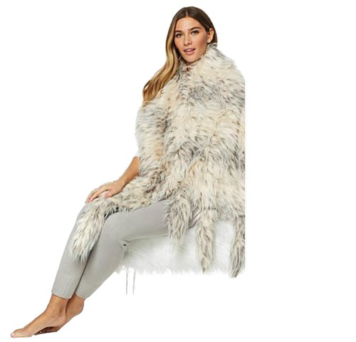 Faux Fur Throw Adrienne Landau Luxury Fuzzy Blue 50x70 Inches NEW