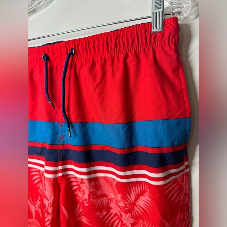 Spyder Boys Red Blue Striped Tropical Floral Drawstring Swim Shorts Size XL - Image 3 of 4