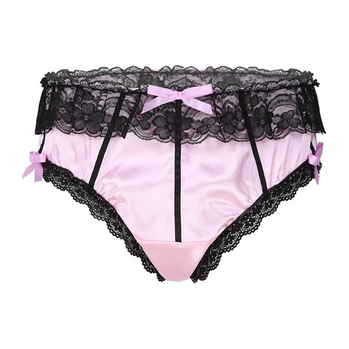 Mens Underwear Shiny Satin Lace Ruffle Bikini Briefs Sissy Crossdress Panties - Picture 5 of 52