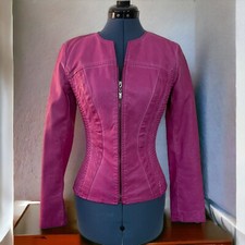 Luii Pink Faux Leather Moto Jacket Full Zip Side Stretch Panels Barbiecore Sz S