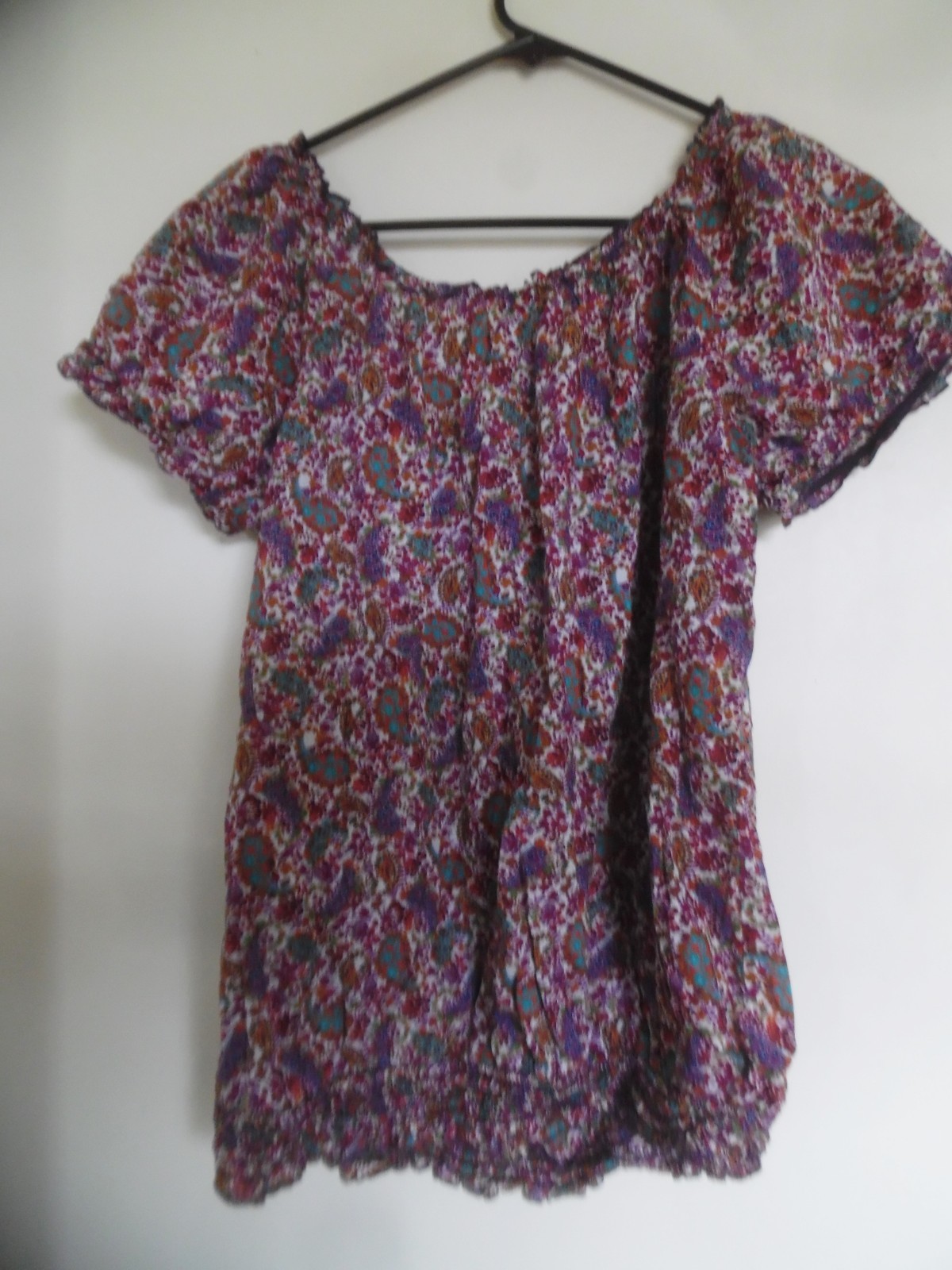 Pure Energy Womens Multi Print Blouse Top Peasant  Sz 1