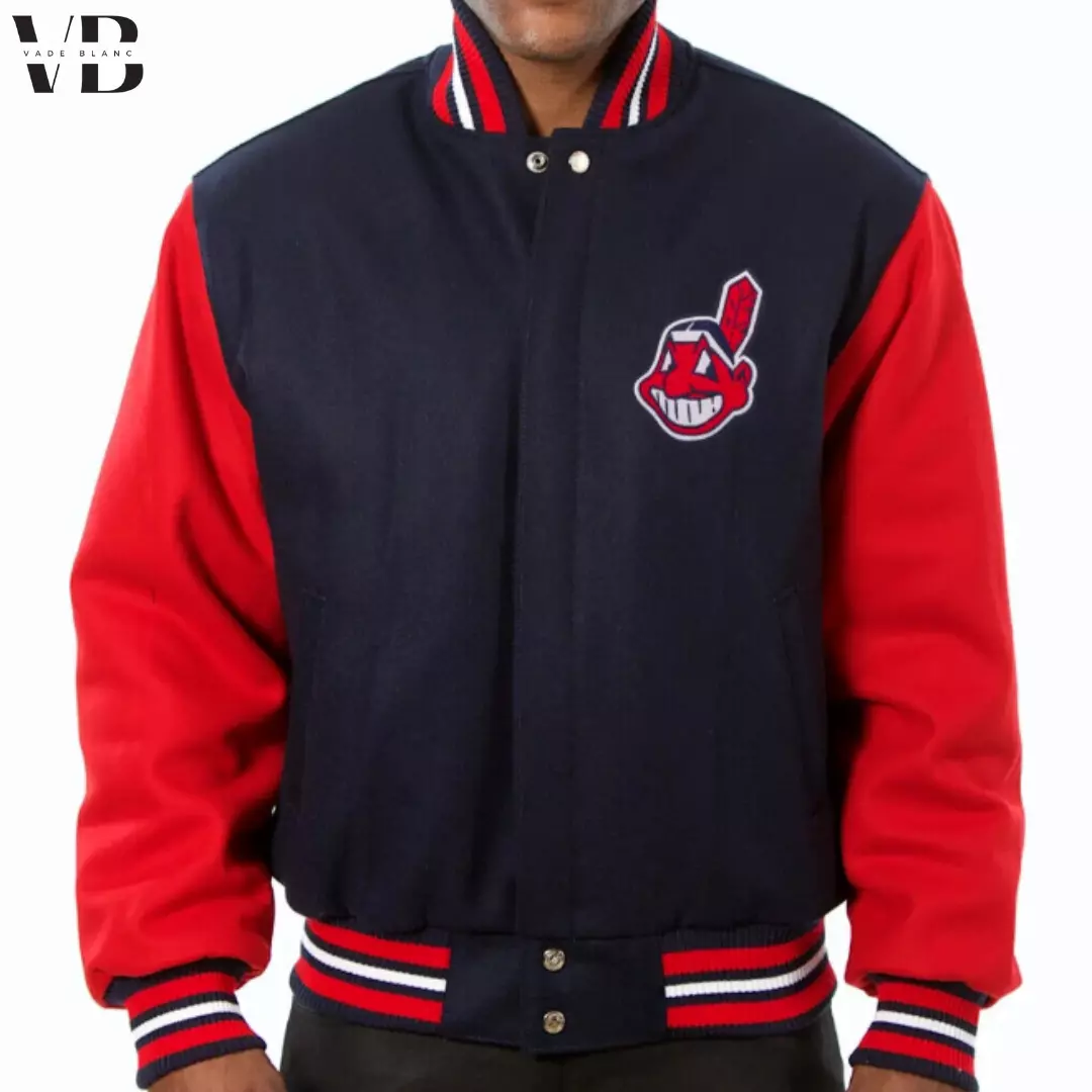 Cleveland Indians Navy Blue and Red Letterman Varsity Jacket | eBay