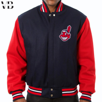 Cleveland Indians Navy Blue and Red Letterman Varsity Jacket