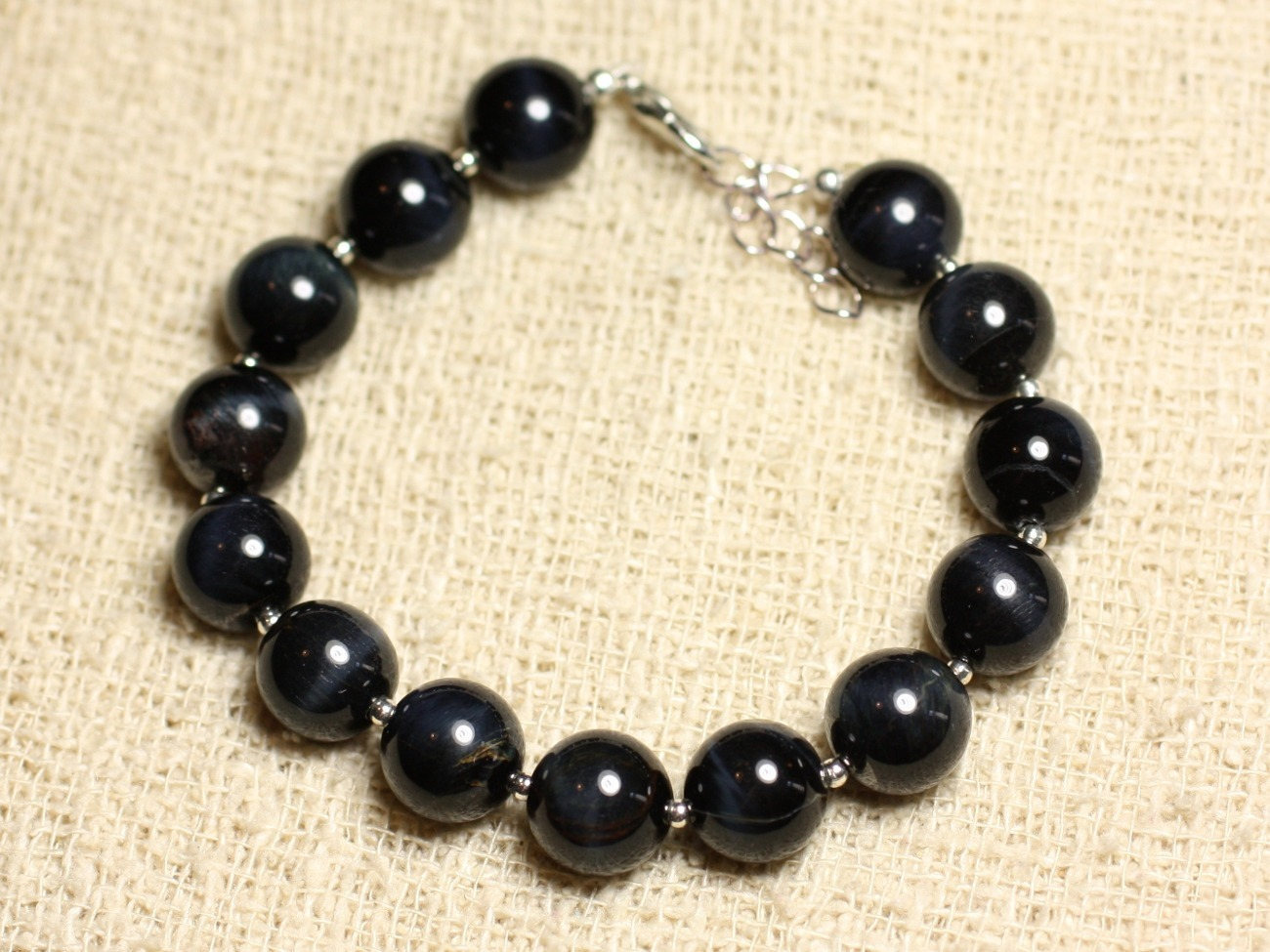 Bracelet Argent 925 Oeil de Faucon en perles 10mm idéal pour vos séances de méditation