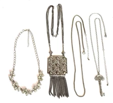 Necklaces. Large square pendant with fringe chain, clear stones, Key, rope chain