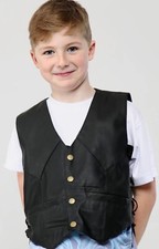 Children’s Motorcycle Waistcoat Side-Laces Real Leather Biker Vest Boys + Girls