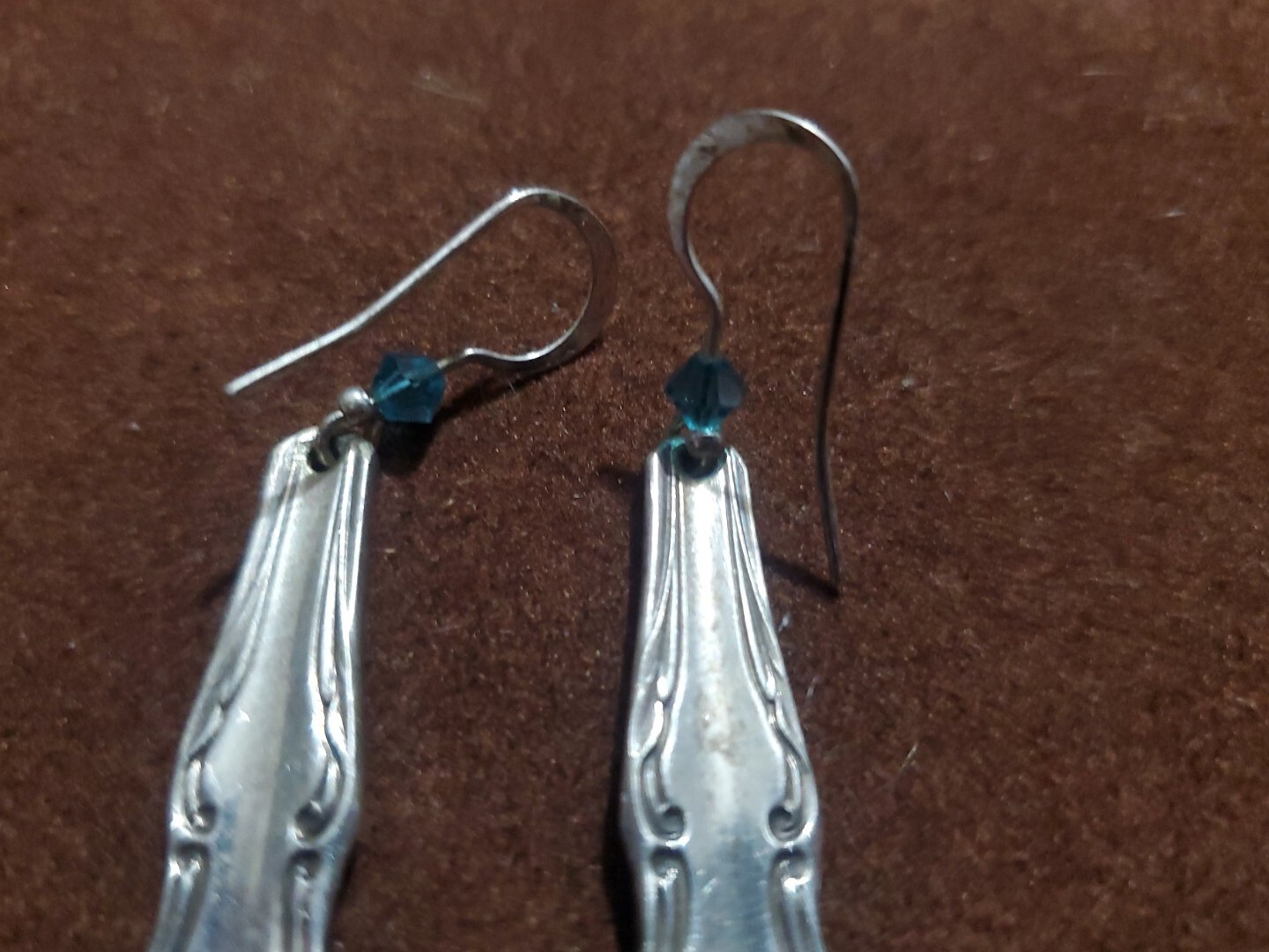 Spoon Earrings Vintage Antique Sterling Silver Jewelry Gem