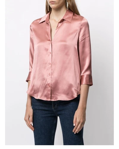 Camisa Blusa Top L'Agence Cuello en V Seda Color Sólido Manga Larga - Imagen 12 de 29