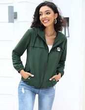 Green Rain Jacket Waterproof Hood Raincoats Lightweight Active Outdoor Windbreak