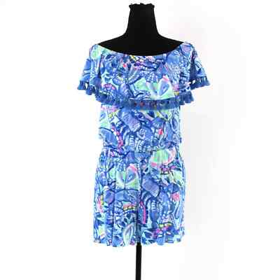 Lilly Pulitzer La Fortuna Tassel Pinch Blue Peri Shorts Romper XS Off Shoulder