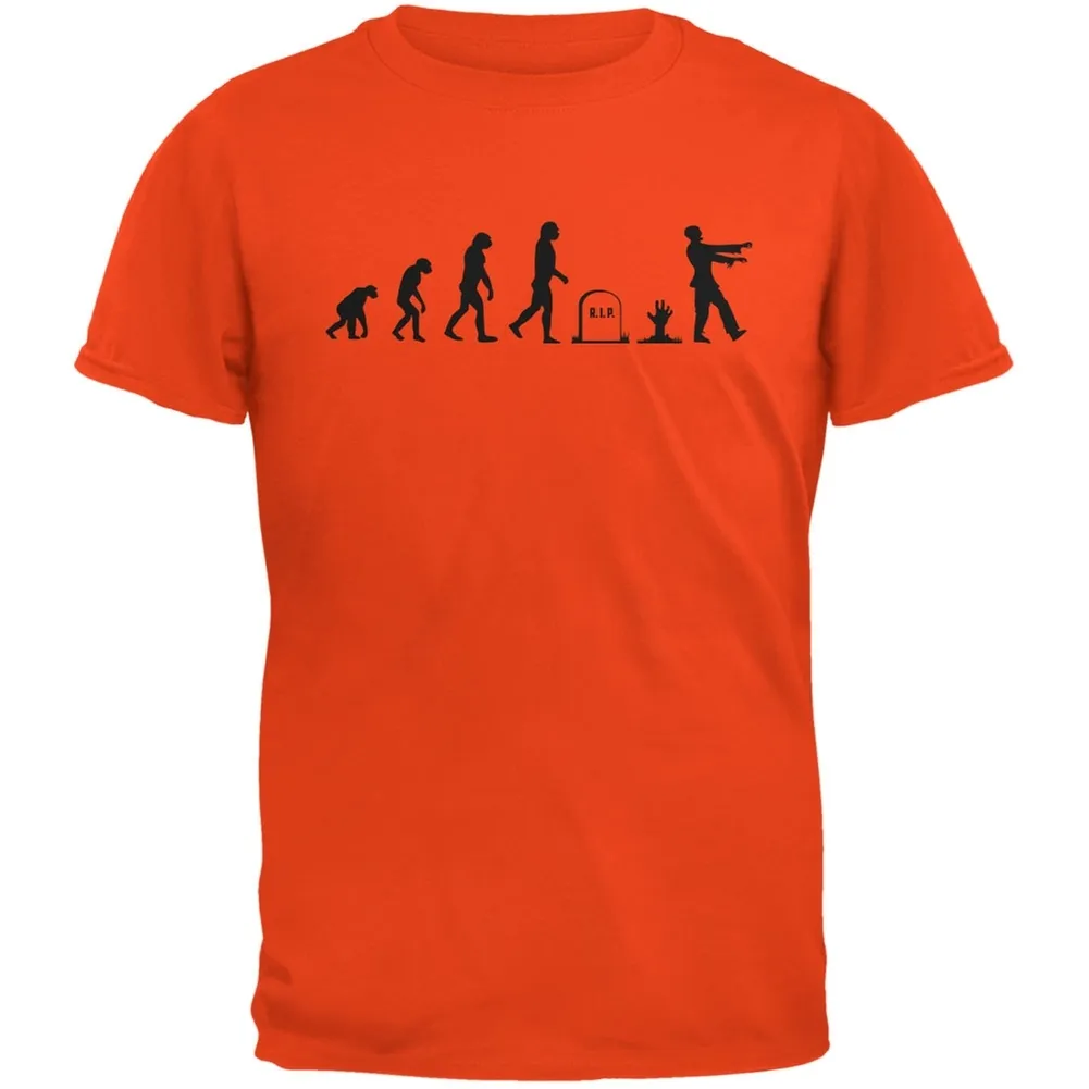Halloween Zombie Evolution Orange Adult T-Shirt