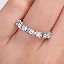 1.20 Carat Round Cut Moissanite Half Eternity Wedding Band Solid 14k White Gold