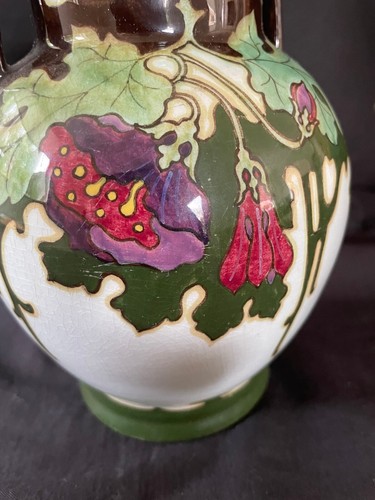 vase gouda hollandais art déco exclusif 7,3" décor Regina . marqué et signé - Photo 4 sur 10