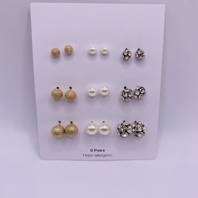 Time and Tru Goldtone Faux Pearl Stud Earrings Pairs New