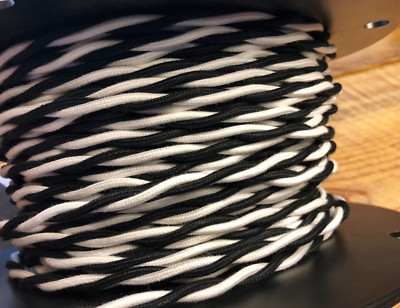 Cloth Covered Cord -  Black & White 2-Wire Twisted, Vintage Style Fabric Lamp 