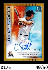 1-2018 BOWMAN DRAFT CLASS OF 2018 GOLD REFRACTOR AUTO CONNOR SCOTT PIRATES 49/50