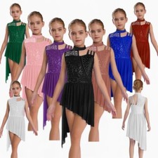 Kids Girls Dress Training Dancewear Asymmetrical Shoulder Leotard Ballroom
