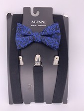 65 Alfani Men'S Black Stretch Suspender Blue Pre-Tied Bow Tie Combination Set