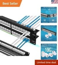 Patch Panel 48 Port Cat6 with White Inline Keystone 10G Support, Pass-Thru Co...
