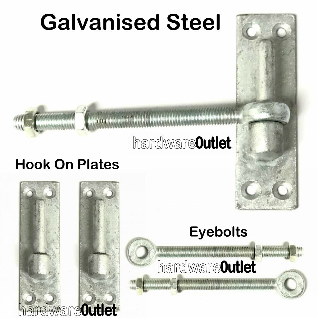 1 Pair 12 mm Gate HINGE PINS + EYE BOLTS for Band & Hook Hinges Galv