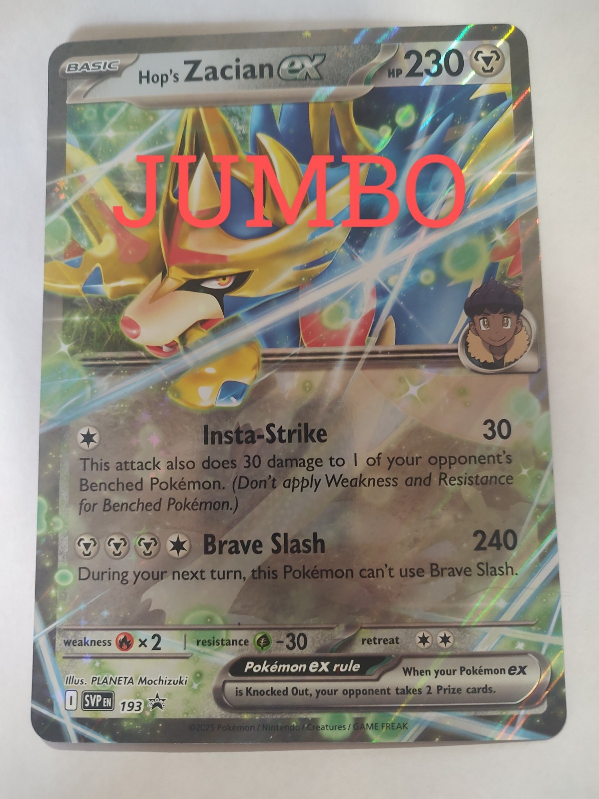 JUMBO Hop's Zacian ex SVP193 Black Star Promos Holo Pokémon 2025 NM OVERSIZED