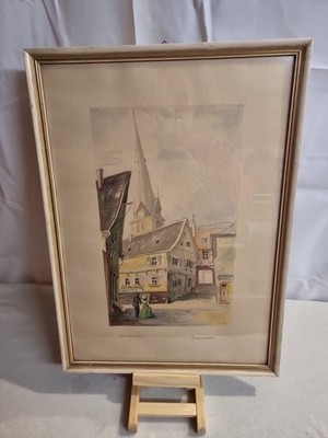Kunst, Farbige Radierung A. M- Mausefalle m. Sig: Koos, Goldrand , siehe Fotos