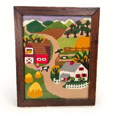 Longstitch Needlepoint Embroidery Art Country Landscape Barn Farm Wood Frame