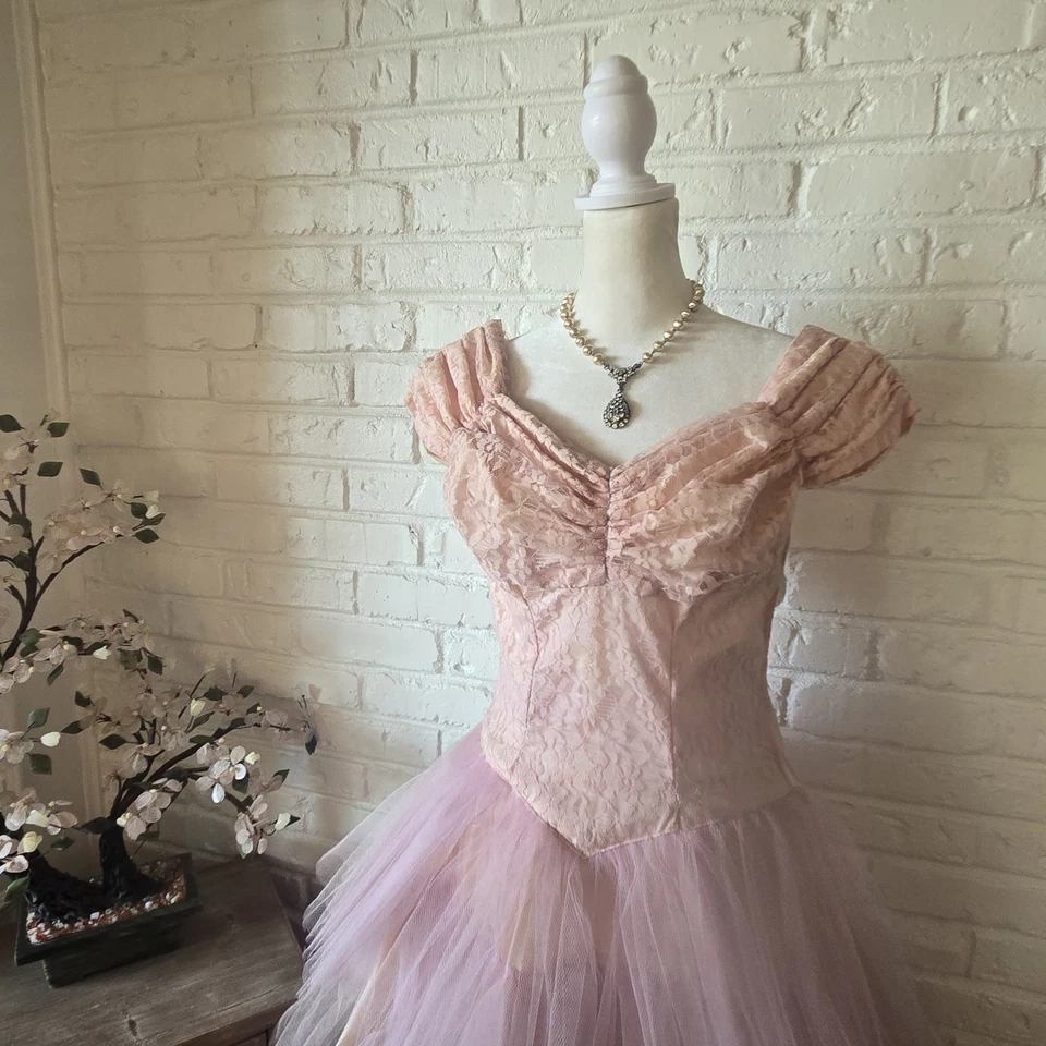 Vintage 1950s Tulle & Lace Dress With Matching Hat, 0/2, Party, Tea, Dance - Image 4 of 4