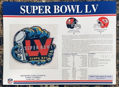 NFL Super Bowl LV 55 Patch Tampa Bay Buccaneers vs Kansas City Chiefs Stats Card