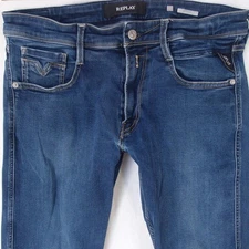 Mens Replay M914 ANBASS Stretch Slim Tapered Blue Jeans W32 L28