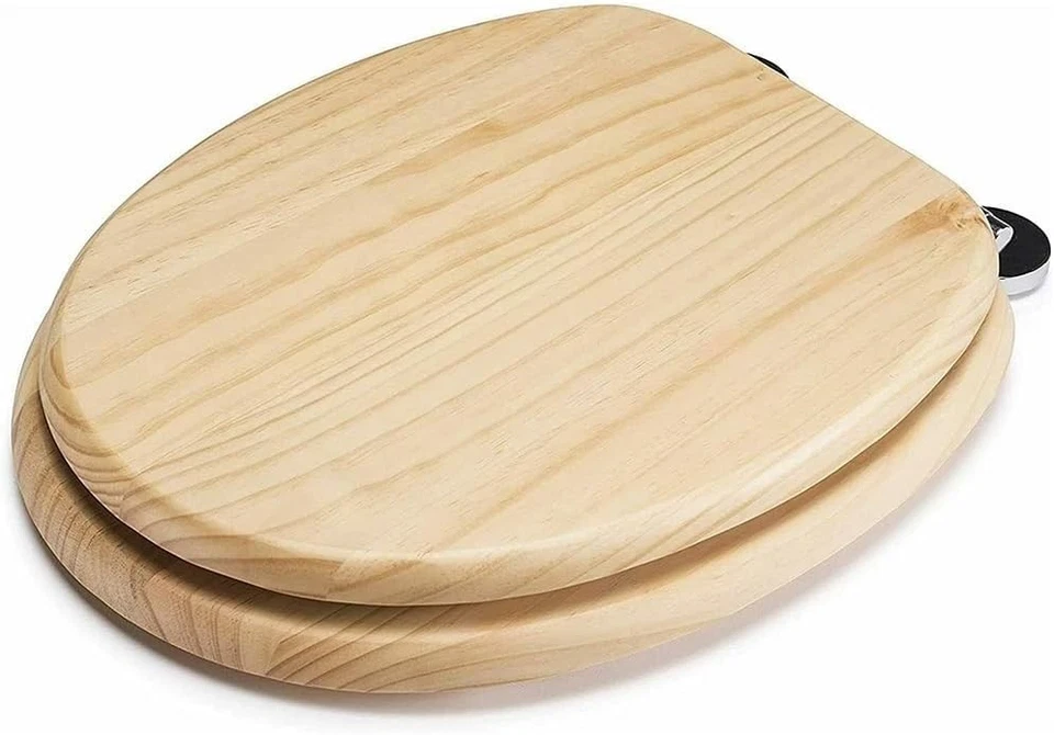 HOMAX PINE 18" MDF UNIVERSAL BATHROOM WC TOILET SEAT EASY FIT WITH FITTINGS WOODEN W/C