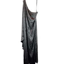Ralph Lauren One Shoulder Metallic Maxi Dress Womens 12 Black Cocktail Holiday