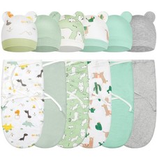 6 Pack Swaddle Blanket with Hats for Baby Girl Boy 100 Cotton Swaddles 0-3 M...
