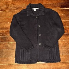 Vintage Eddie Bauer Women  s Medium Navy Buttoned Cardigan